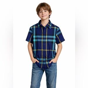 Burberry Blue and Yellow Plaid Button Down Shirt Short Sleeves